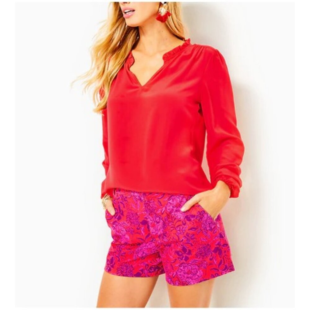 NWT Lilly Pulitzer Amaryllis Red High Rise Shorts Zip & Pockets Size 2
